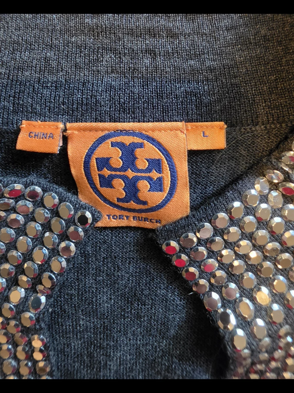 Tory Burch 100% Merino Wool Studded Tunic Sweater Grey Large